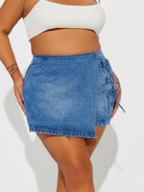 Fashion Nova Tie Me Up Mini Demim Skort Size 1X